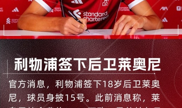 开云直播-利物浦官方宣布以3500万欧元附加二次转会条款引进18岁新星后卫莱奥尼